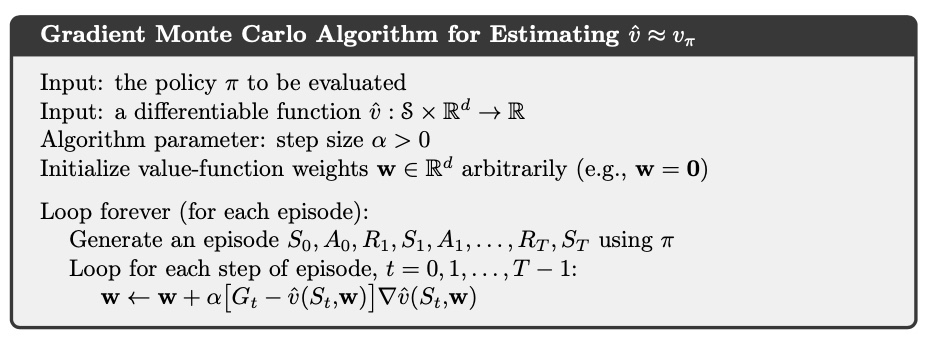 Gradient Monte Carlo to estimate state-value